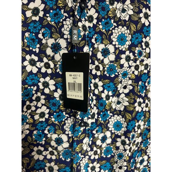 Rosso Milano Italy Extra Large (XL) Modern Fit Blue Purple Floral Short Sleeve N - Picture 5 of 7
